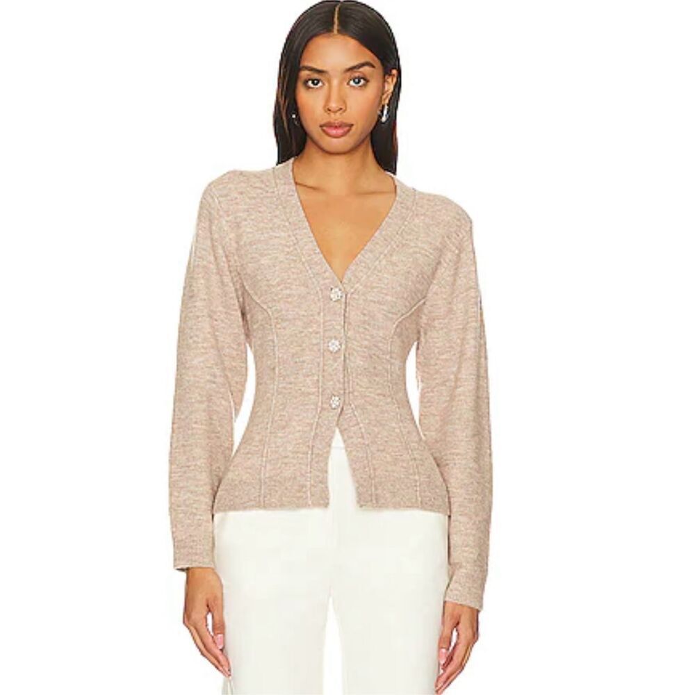 ASTR The Label Tasmin Pearl Button Cardigan Women Small Mocha Sweater WoolAlpaca
